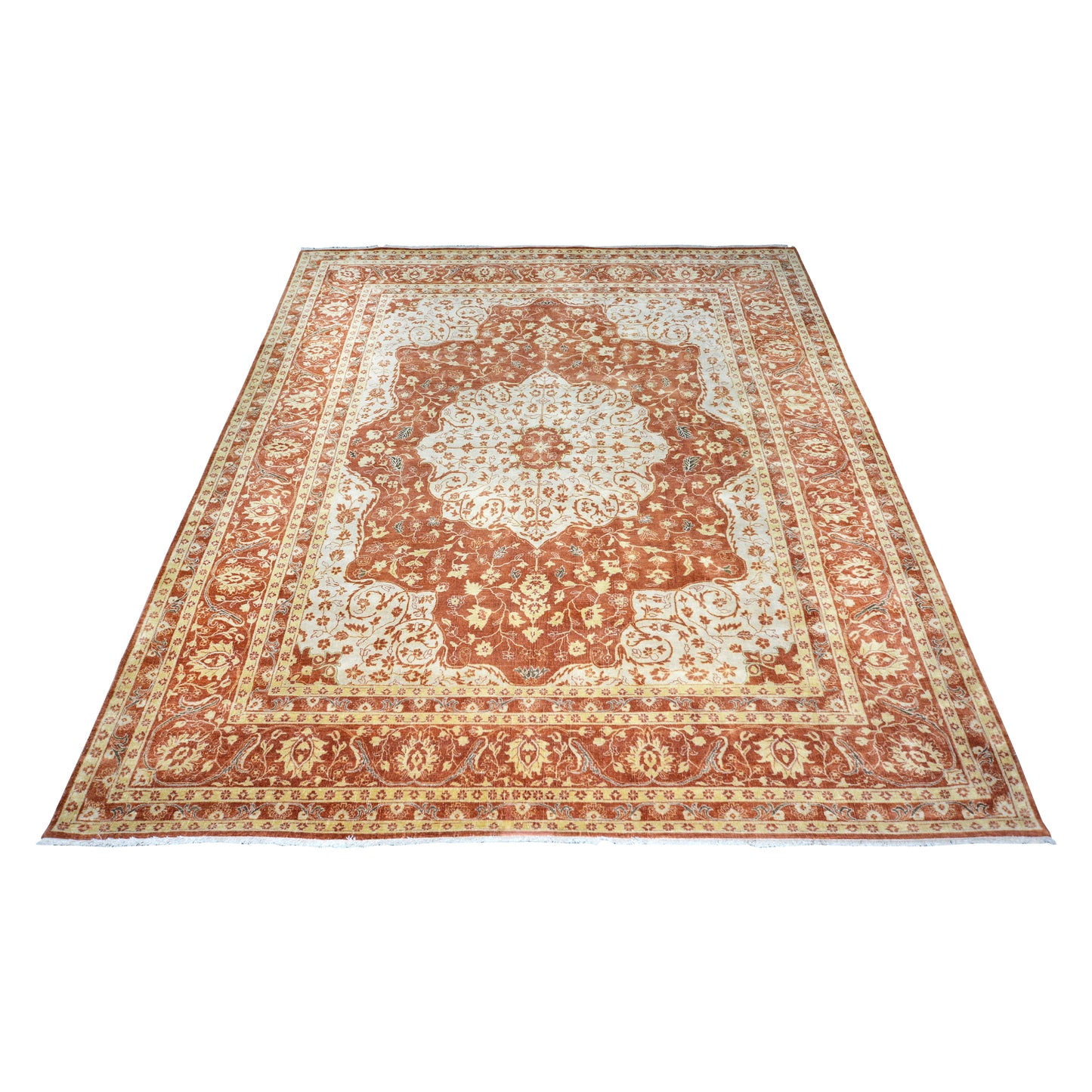 Darbar Rust and Ivory Traditional Persian Pure Wool Luxury Handknotted Area Rug