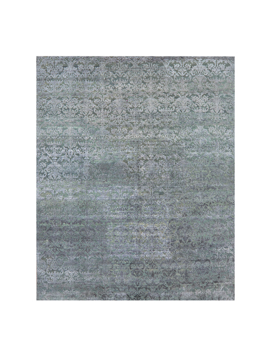 Charcoal, Black and Grey Wool Viscose Transitional Handknotted Area Rug