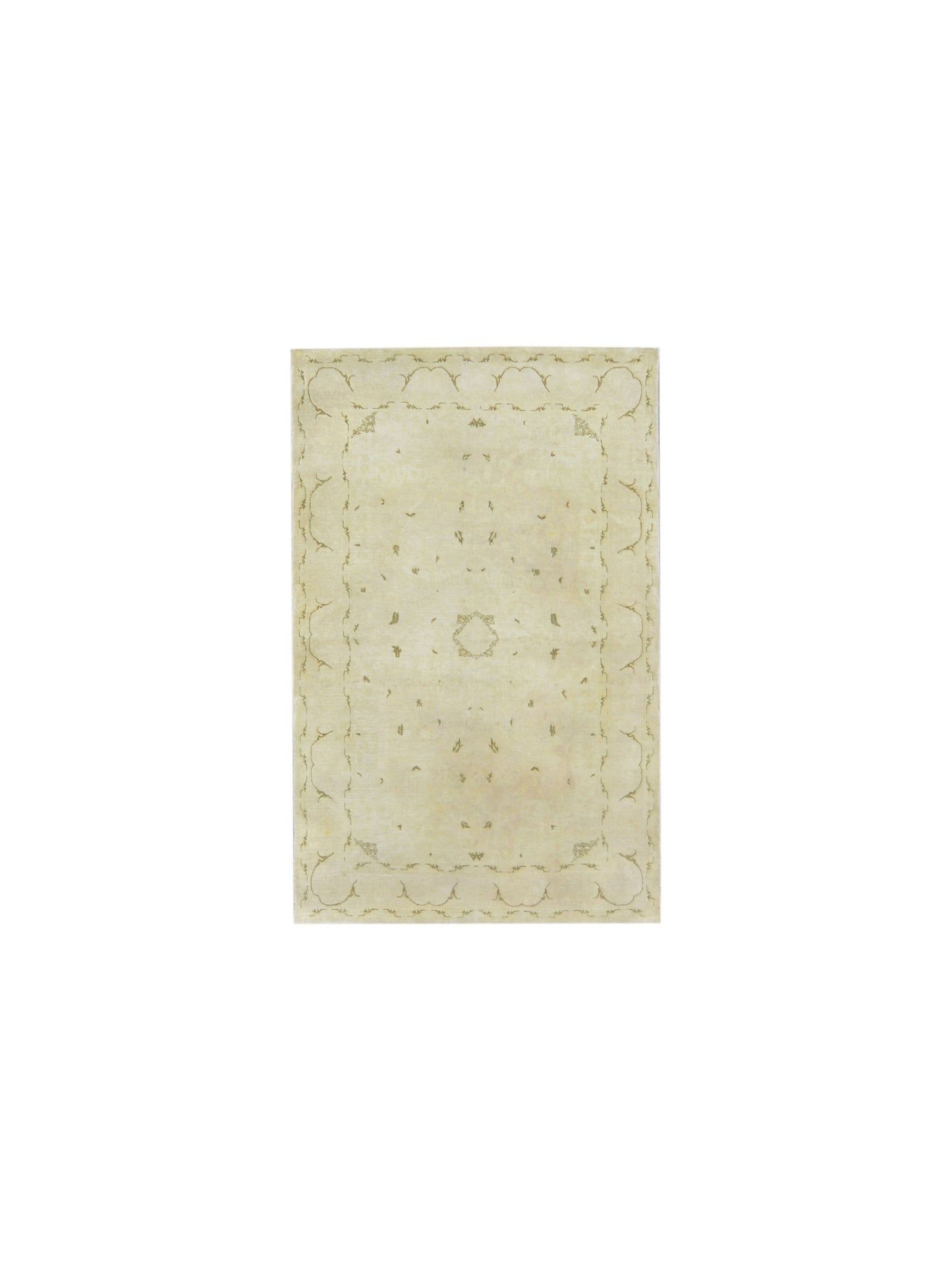 Ivory and Brown, Pure Wool Hi-Lo Transitional Handknotted 4.1x6.4Ft 104x194Cms Area Rug