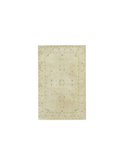 Ivory and Brown, Pure Wool Hi-Lo Transitional Handknotted 4.1x6.4Ft 104x194Cms Area Rug