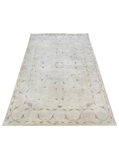 Ivory and Brown, Pure Wool Hi-Lo Transitional Handknotted 4.1x6.4Ft 104x194Cms Area Rug