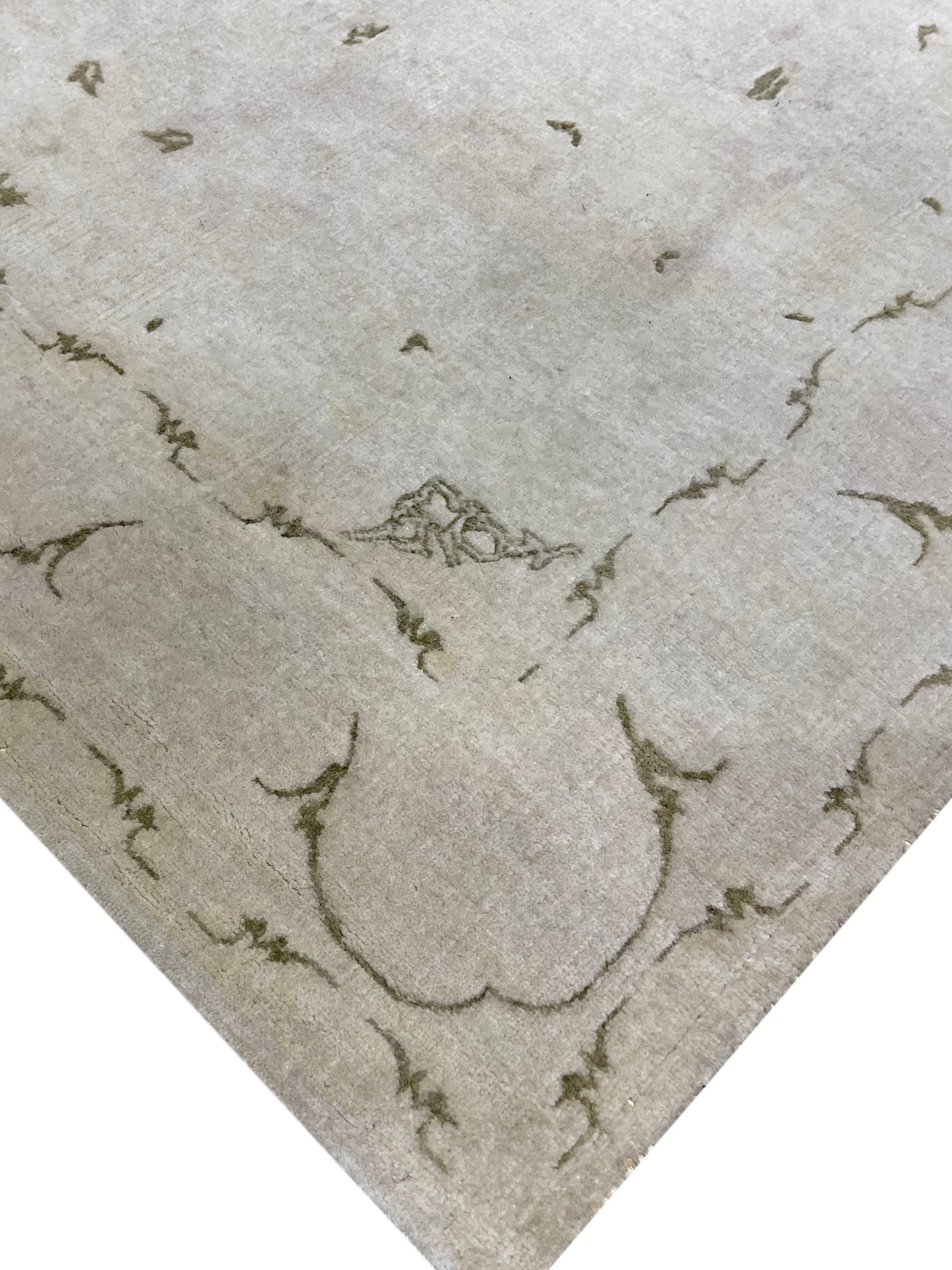 Ivory and Brown, Pure Wool Hi-Lo Transitional Handknotted 4.1x6.4Ft 104x194Cms Area Rug