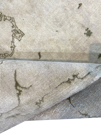 Ivory and Brown, Pure Wool Hi-Lo Transitional Handknotted 4.1x6.4Ft 104x194Cms Area Rug