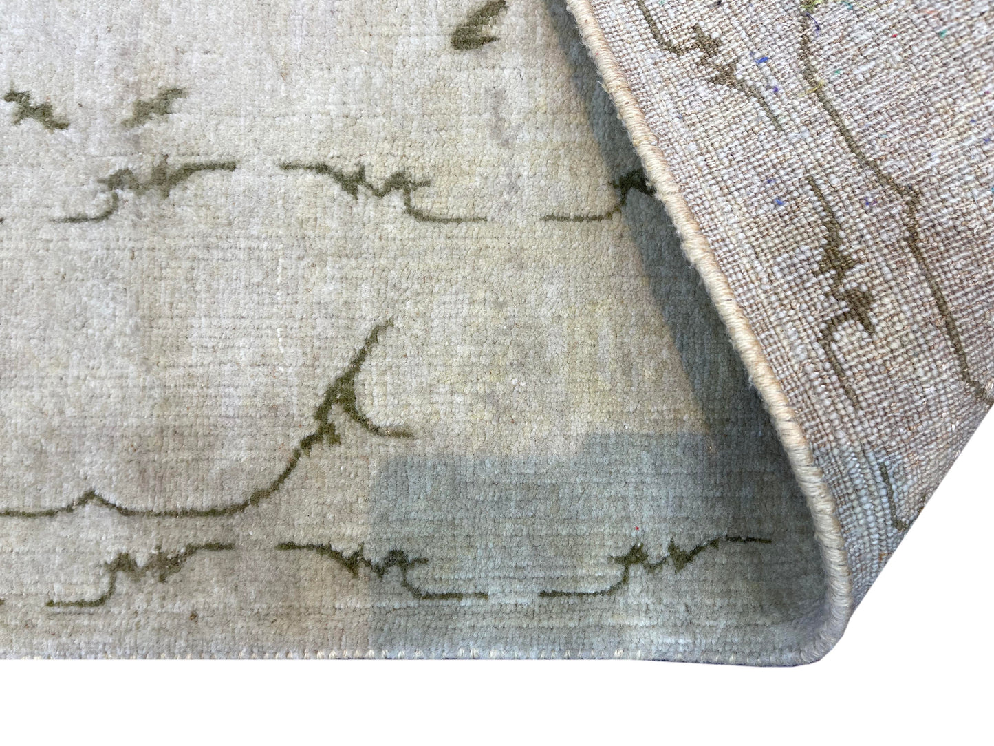 Ivory and Brown, Pure Wool Hi-Lo Transitional Handknotted 4.1x6.4Ft 104x194Cms Area Rug