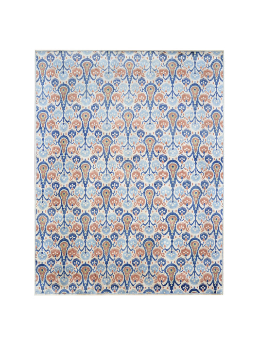 Blue Ivory Pure Silk Transitional Handknotted Area Rug 7.9x9.11ft 235x303Cms