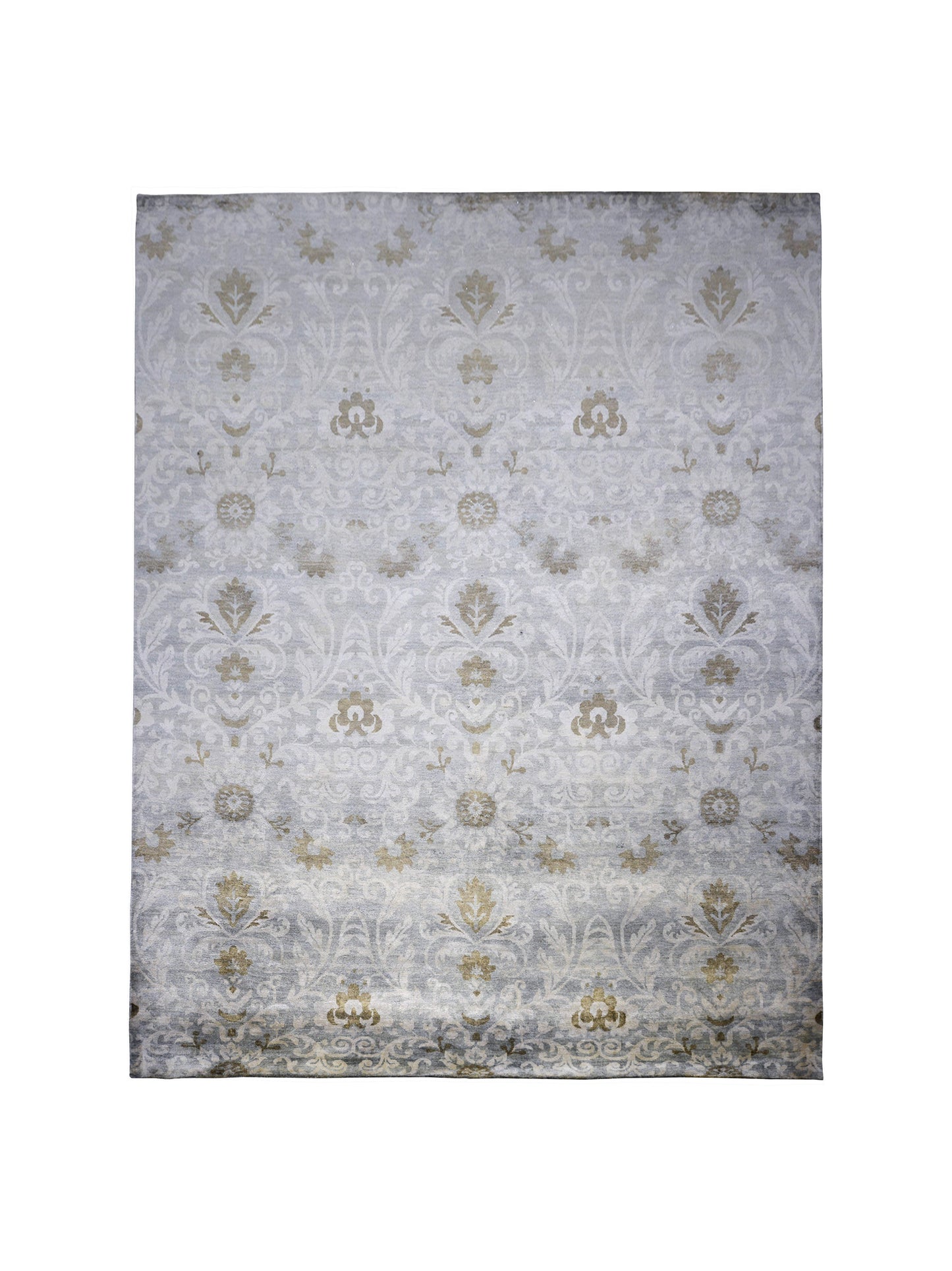 Grey, Camel and Multy Pure Silk Contemporary Damask Handknotted Area Rug