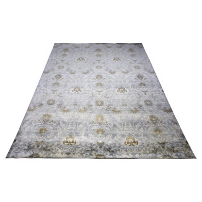 Grey, Camel and Multy Pure Silk Contemporary Damask Handknotted Area Rug