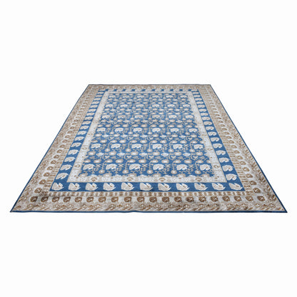 Teal Blue and Ivory, Pure Silk Traditional Handknotted 9.0x11.11Ft 275x362Cms Area Rug