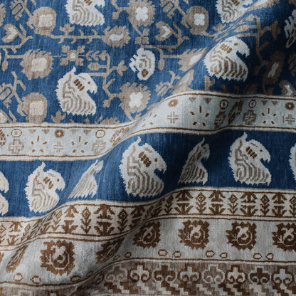 Teal Blue and Ivory, Pure Silk Traditional Handknotted 9.0x11.11Ft 275x362Cms Area Rug