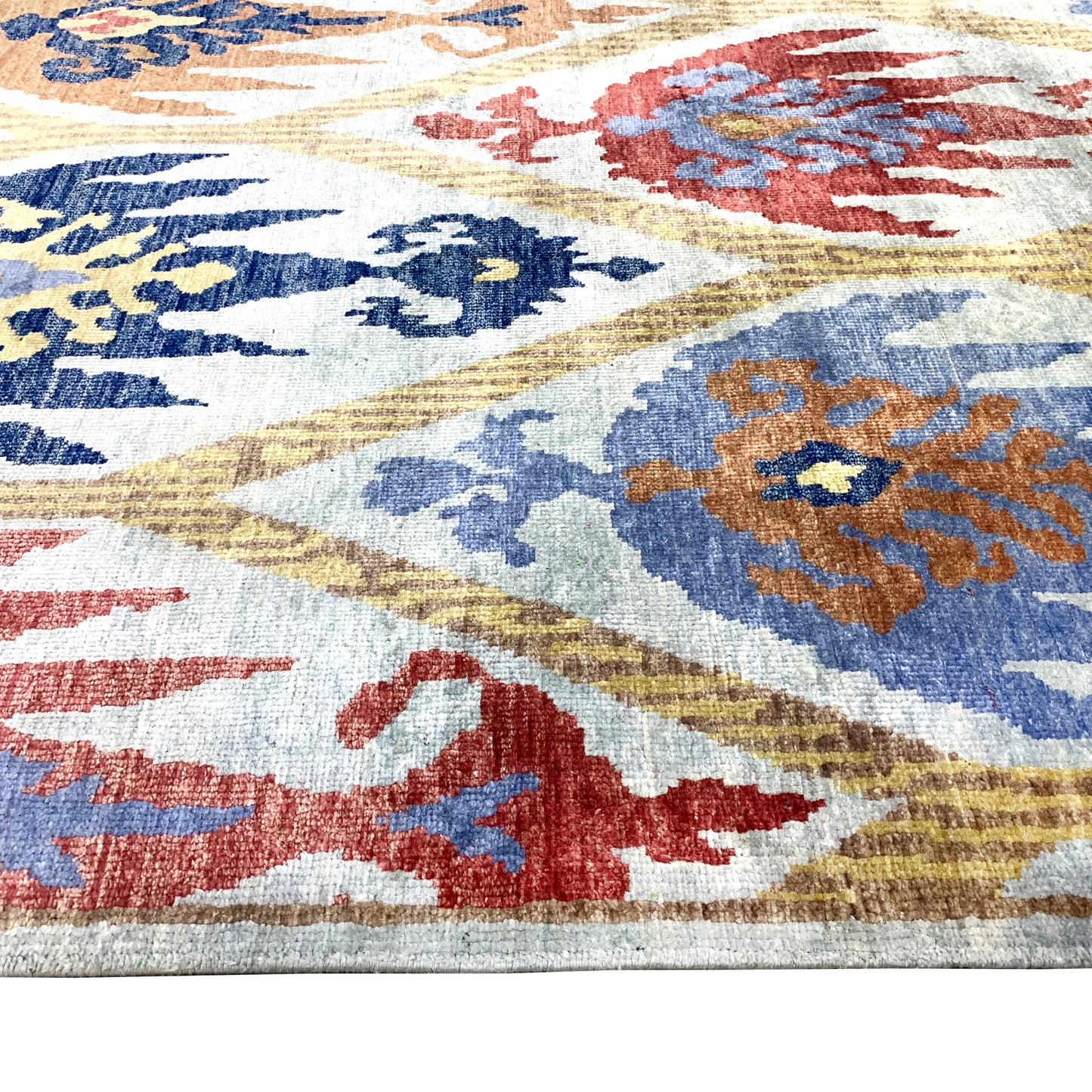 Allegra L.Blue, Camel and Red Transitional Oushak Pure Silk Handknotted Area Rug