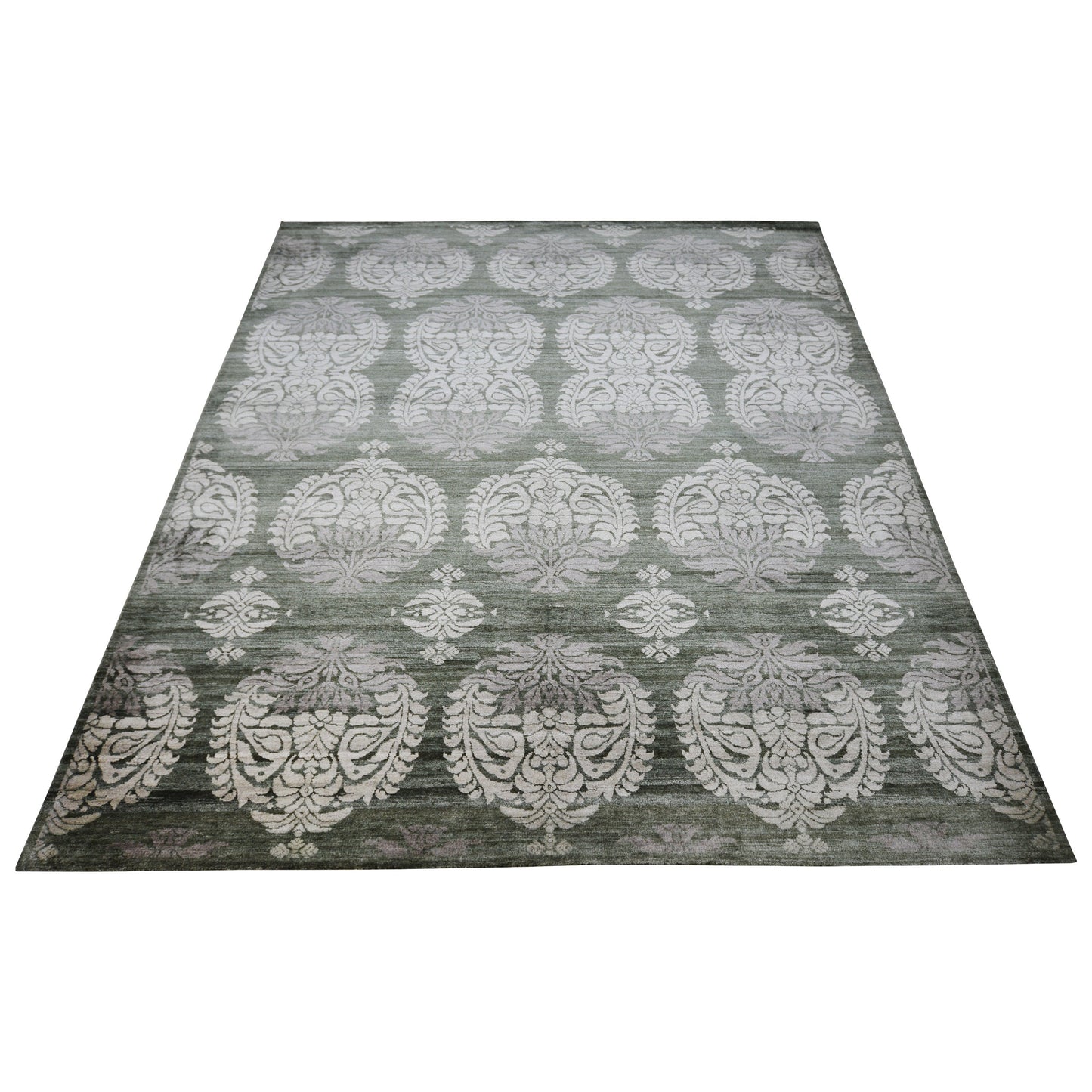Get trendy with Flower Green and Ivory Transitional Floral Pure Silk Handknotted Area Rug - Transitional Rugs available at Jaipur Oriental Rugs. Grab yours for $5840.00 today!