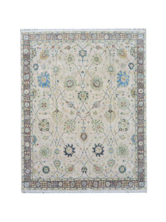 Ivory Multi Pure silk Transitional Handknotted Area Rug 7.9x10ft 236x305Cms