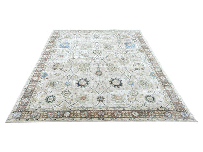 Ivory Multi Pure silk Transitional Handknotted Area Rug 7.9x10ft 236x305Cms