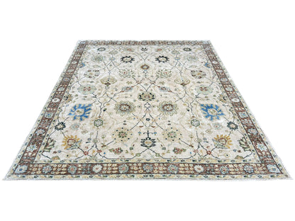 Ivory Multi Pure silk Transitional Handknotted Area Rug 7.9x10ft 236x305Cms