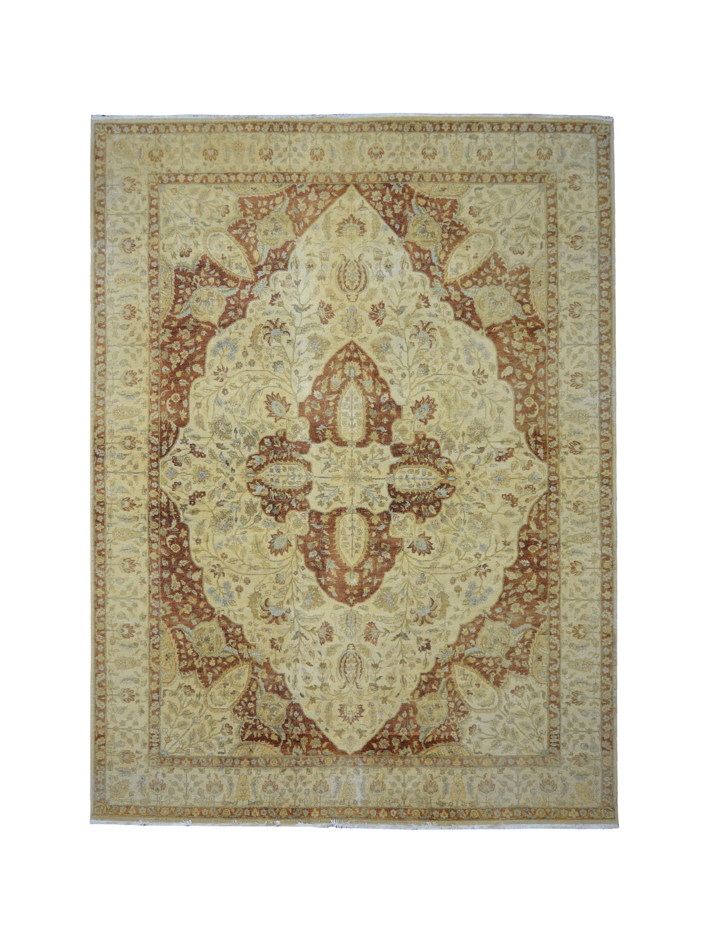 Rust Ivory, Pure Wool Traditional Darbar Handknotted 8.11x12.0Ft 273x367Cms Area Rug