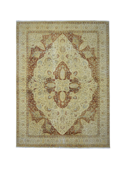 Rust Ivory, Pure Wool Traditional Darbar Handknotted 8.11x12.0Ft 273x367Cms Area Rug