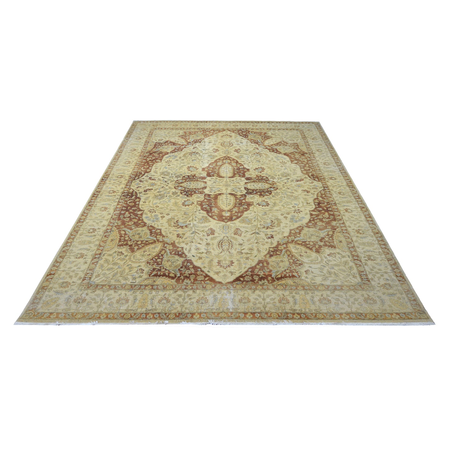 Rust Ivory, Pure Wool Traditional Darbar Handknotted 8.11x12.0Ft 273x367Cms Area Rug