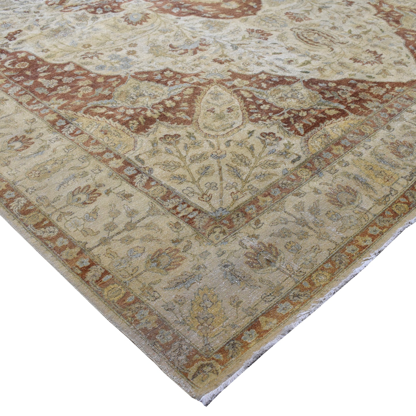 Rust Ivory, Pure Wool Traditional Darbar Handknotted 8.11x12.0Ft 273x367Cms Area Rug
