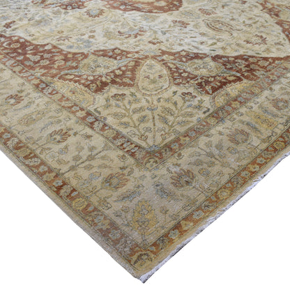 Rust Ivory, Pure Wool Traditional Darbar Handknotted 8.11x12.0Ft 273x367Cms Area Rug