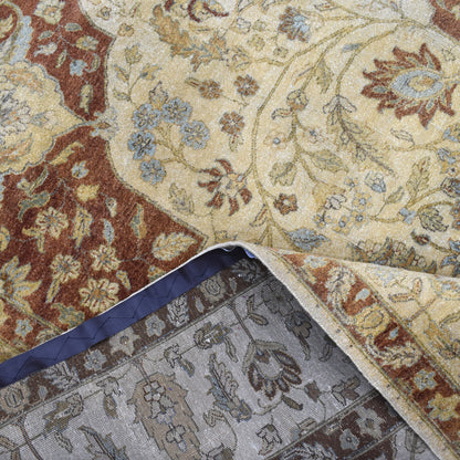 Rust Ivory, Pure Wool Traditional Darbar Handknotted 8.11x12.0Ft 273x367Cms Area Rug