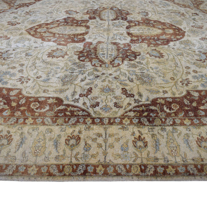 Rust Ivory, Pure Wool Traditional Darbar Handknotted 8.11x12.0Ft 273x367Cms Area Rug