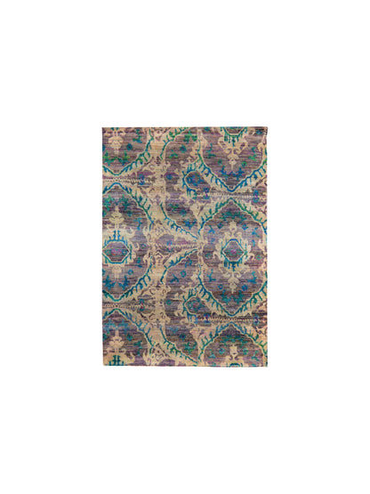 Ivory and Brown, Sari Silk and Wool Regular Modern Handknotted 4.0x6.1Ft 122x185Cms Area Rug