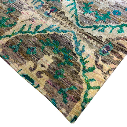 Ivory and Brown, Sari Silk and Wool Regular Modern Handknotted 4.0x6.1Ft 122x185Cms Area Rug