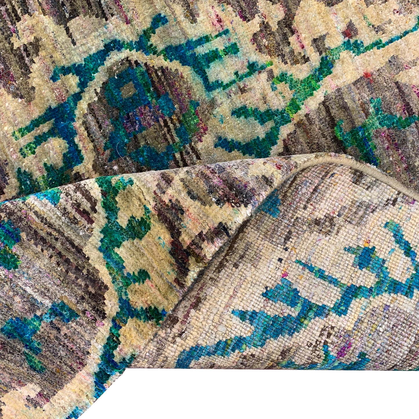 Ivory and Brown, Sari Silk and Wool Regular Modern Handknotted 4.0x6.1Ft 122x185Cms Area Rug