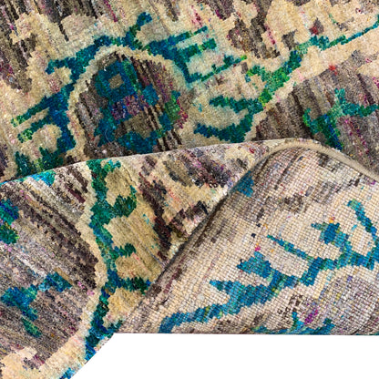 Ivory and Brown, Sari Silk and Wool Regular Modern Handknotted 4.0x6.1Ft 122x185Cms Area Rug