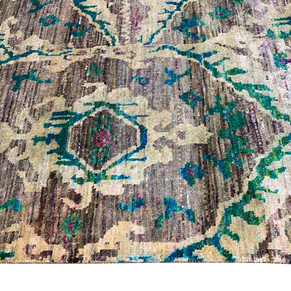 Ivory and Brown, Sari Silk and Wool Regular Modern Handknotted 4.0x6.1Ft 122x185Cms Area Rug