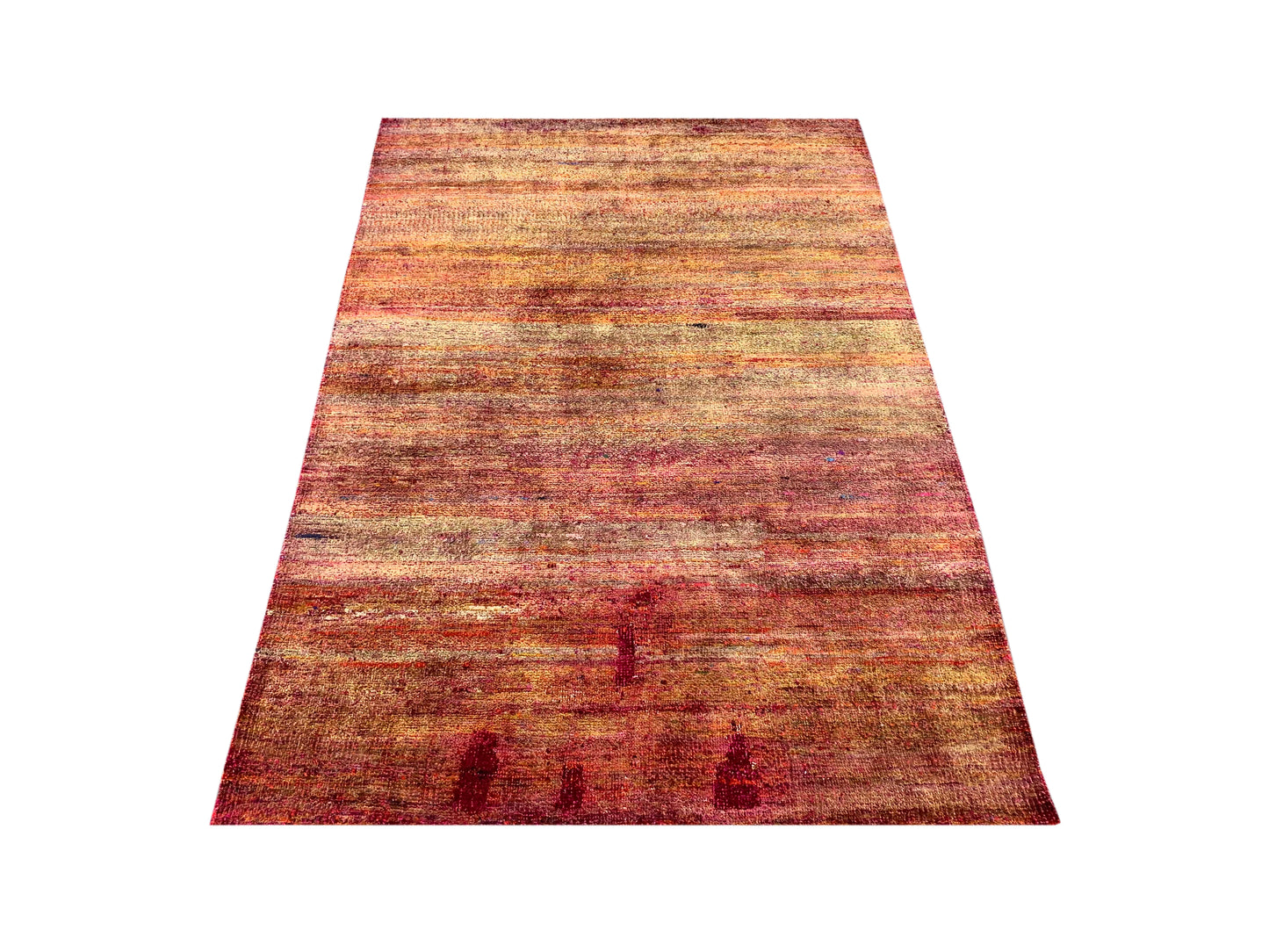 Red Gold Pure Sari Silk Modern Handknotted Area Rug 4.0x5.9ft 122x175Cms