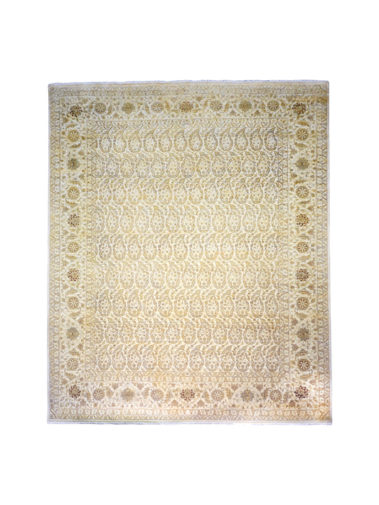 Lychee Ivory, Beige and Brown Traditional Mamluk Pure Wool Luxury Handknotted Area Rug