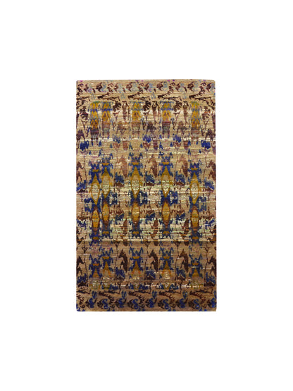 Camel Multi Pure Sari Silk Modern Area Rug 4.11x8.3ft C149x250Cms