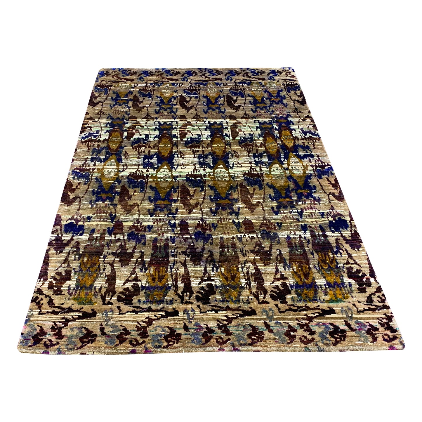 Camel Multi Pure Sari Silk Modern Area Rug 4.11x8.3ft C149x250Cms