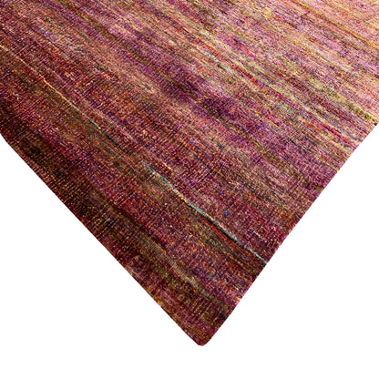 Red and Gold Pure Sari Silk Modern Handknotted Area Rug