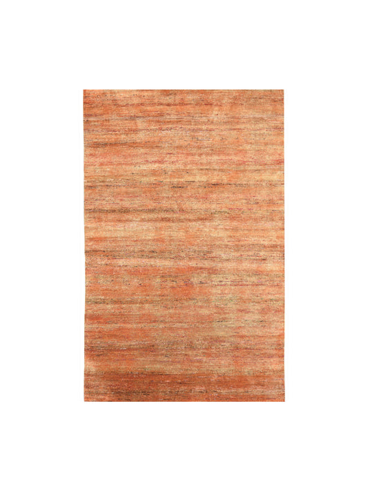 Orange Pure Sari Silk Textured Modern Handknotted Area Rug 5.10x9.0ft 178x274Cms