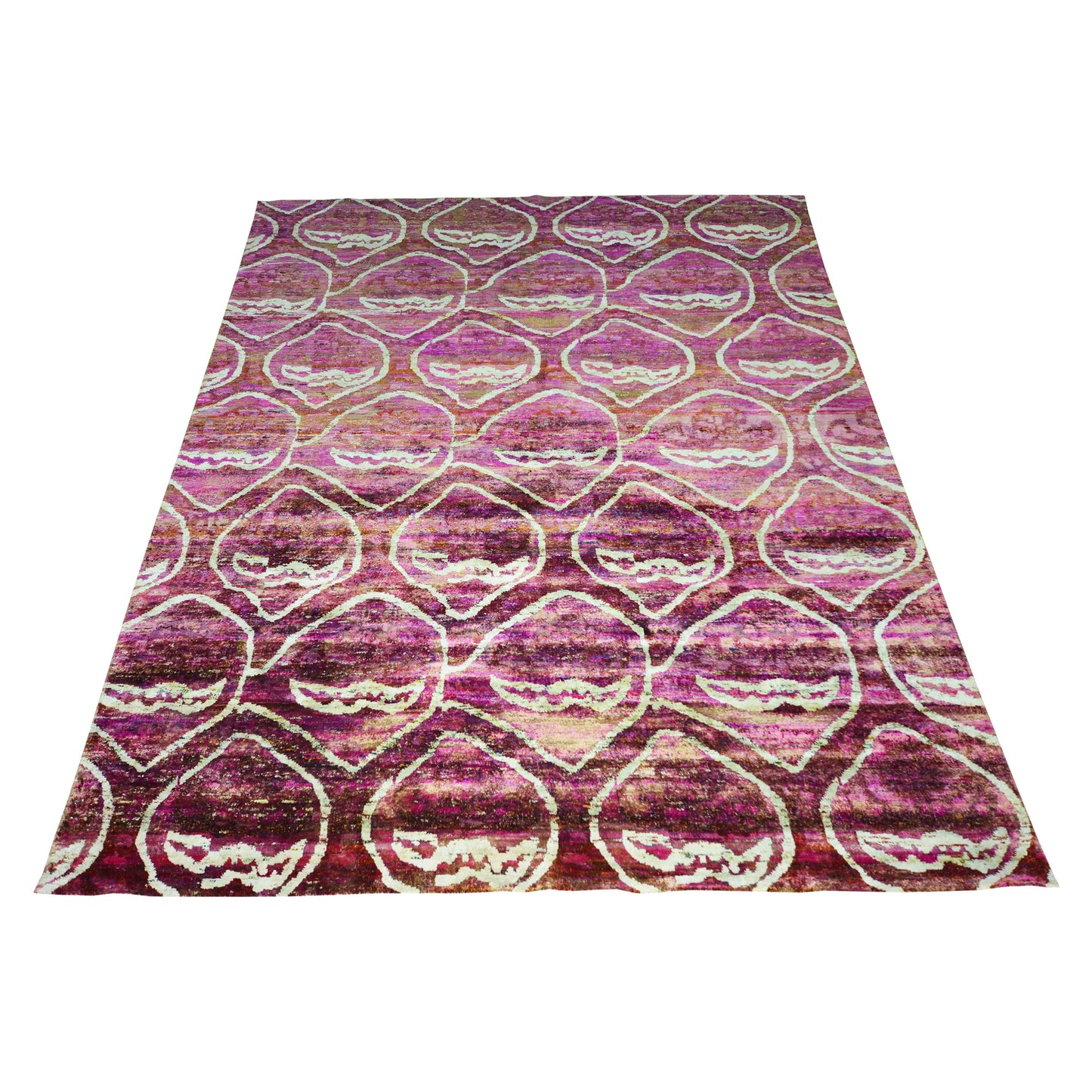 Get trendy with Rose Pink and Ivory Pure Sari Silk Contemporary Damask Handknotted Area Rug - Contemporary Rugs available at Jaipur Oriental Rugs. Grab yours for $5400.00 today!