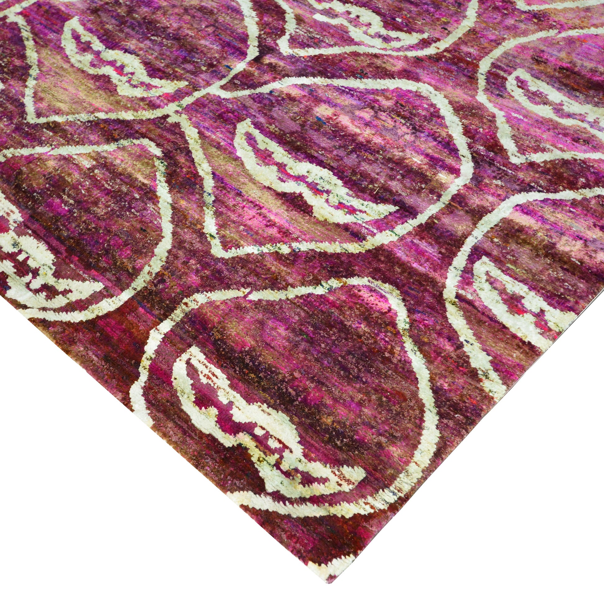 Get trendy with Rose Pink and Ivory Pure Sari Silk Contemporary Damask Handknotted Area Rug - Contemporary Rugs available at Jaipur Oriental Rugs. Grab yours for $5400.00 today!