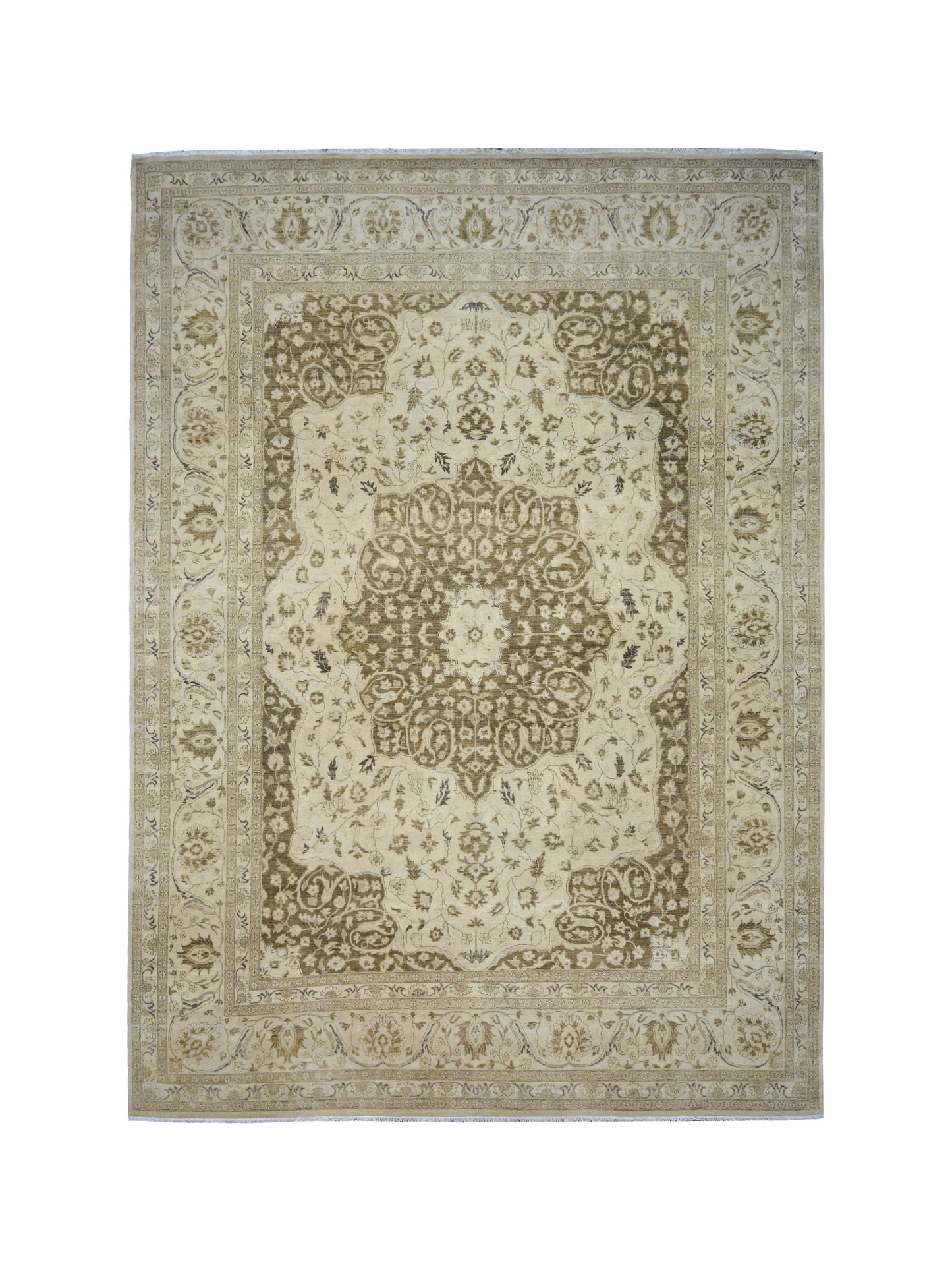 Haram Beige and Camel Heriz Luxury Traditional Pure Wool Handknotted Area Rug