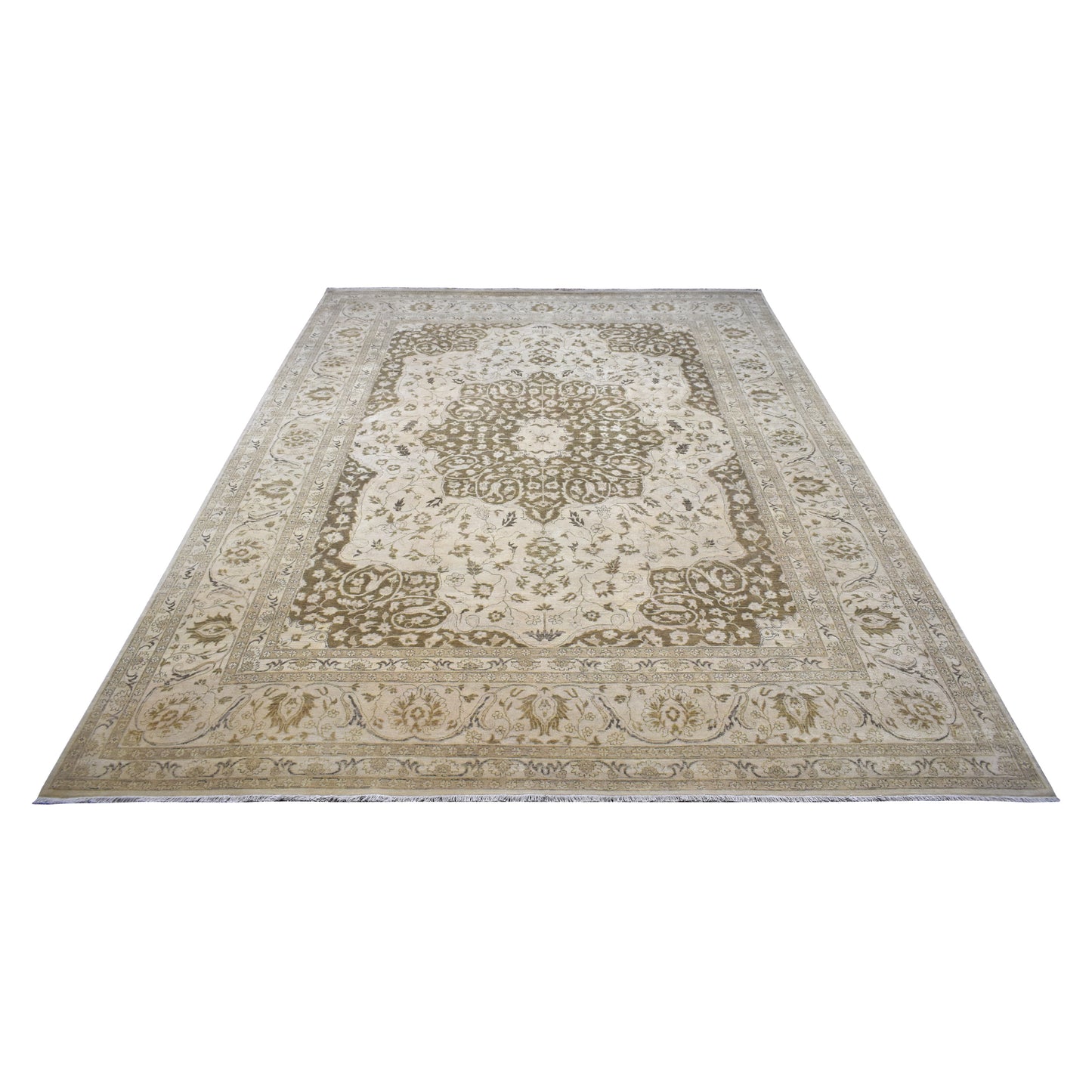 Haram Beige and Camel Heriz Luxury Traditional Pure Wool Handknotted Area Rug