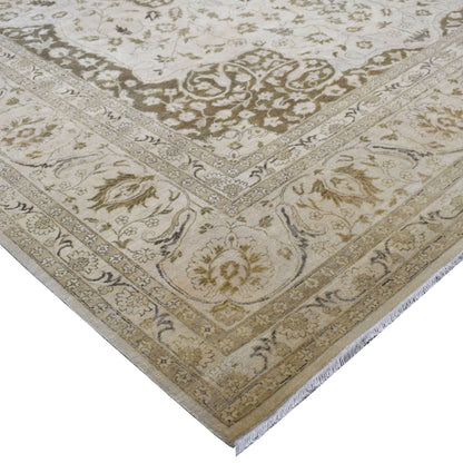 Haram Beige and Camel Heriz Luxury Traditional Pure Wool Handknotted Area Rug