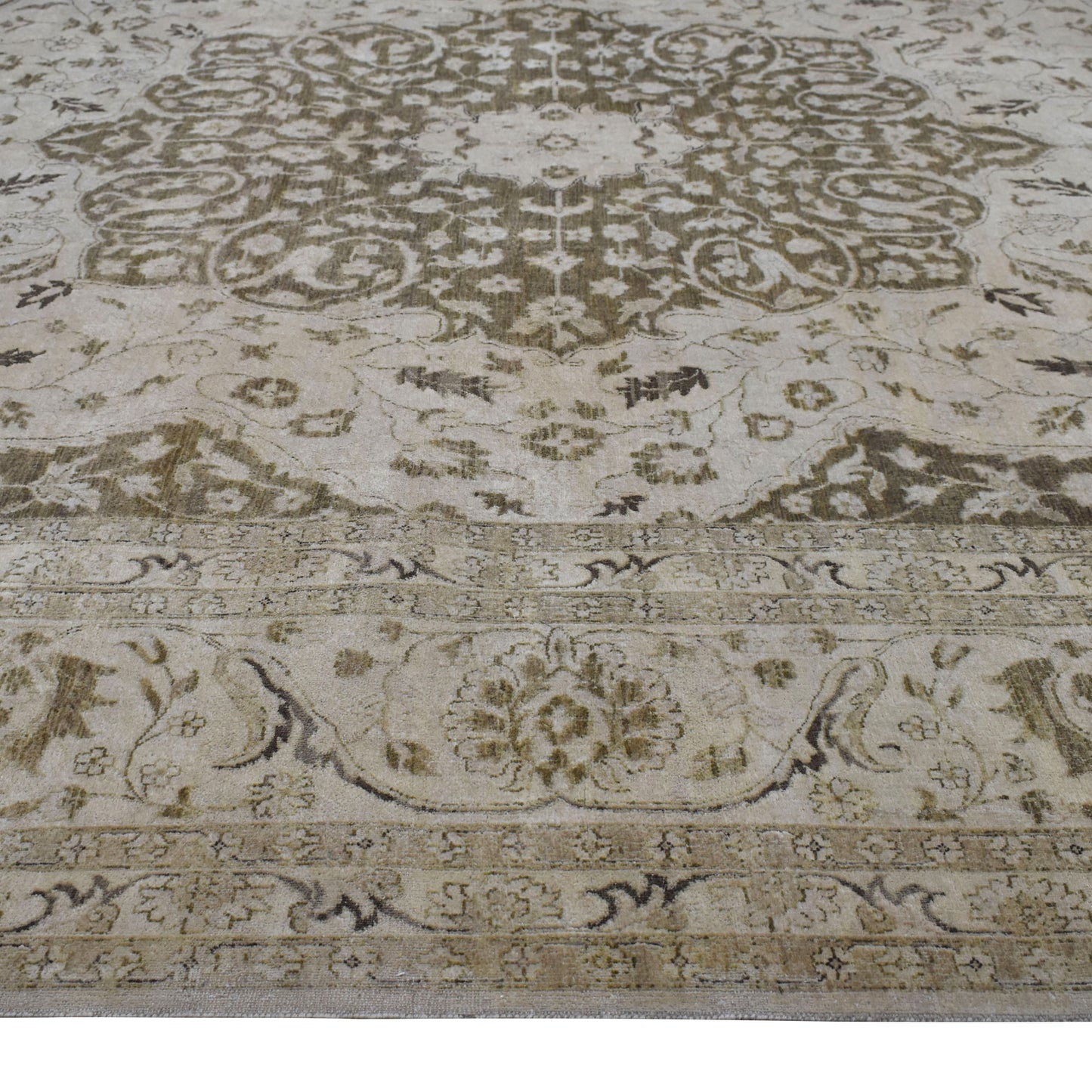 Haram Beige and Camel Heriz Luxury Traditional Pure Wool Handknotted Area Rug