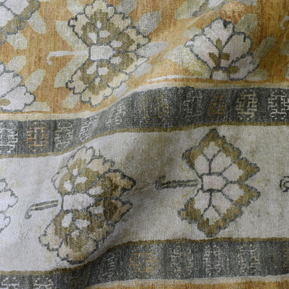 Mustard Ivory Grey, Pure Silk Transitional Handknotted 8.10x12.1Ft 269x367Cms Area Rug