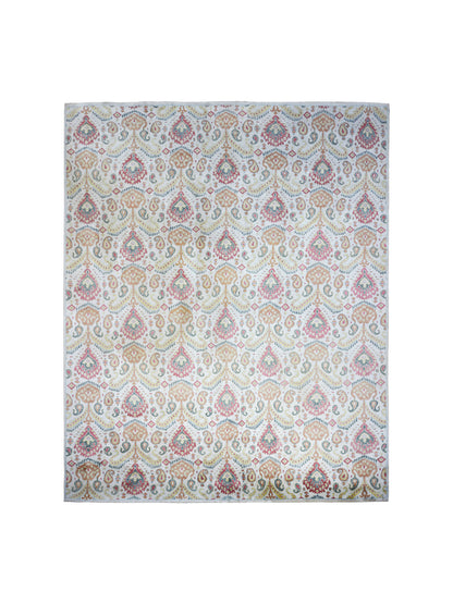 Allegra Ivory, Gold and Red Transitional Ikat Pure Silk Handknotted Area Rug