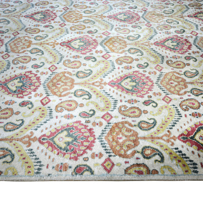 Allegra Ivory, Gold and Red Transitional Ikat Pure Silk Handknotted Area Rug