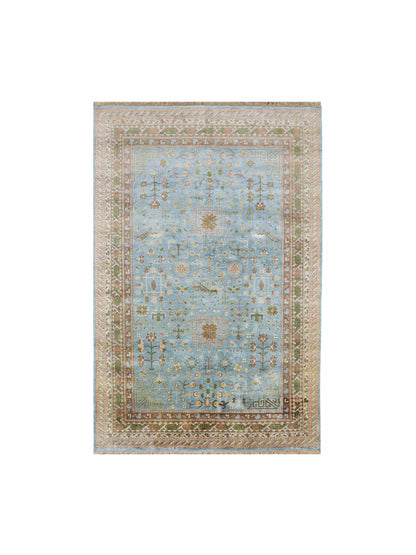 L.Blue and Ivory, Pure Silk Regular Traditional Handknotted 5.11x8.10Ft 180x268Cms Area Rug