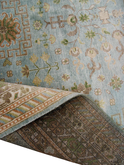 L.Blue and Ivory, Pure Silk Regular Traditional Handknotted 5.11x8.10Ft 180x268Cms Area Rug