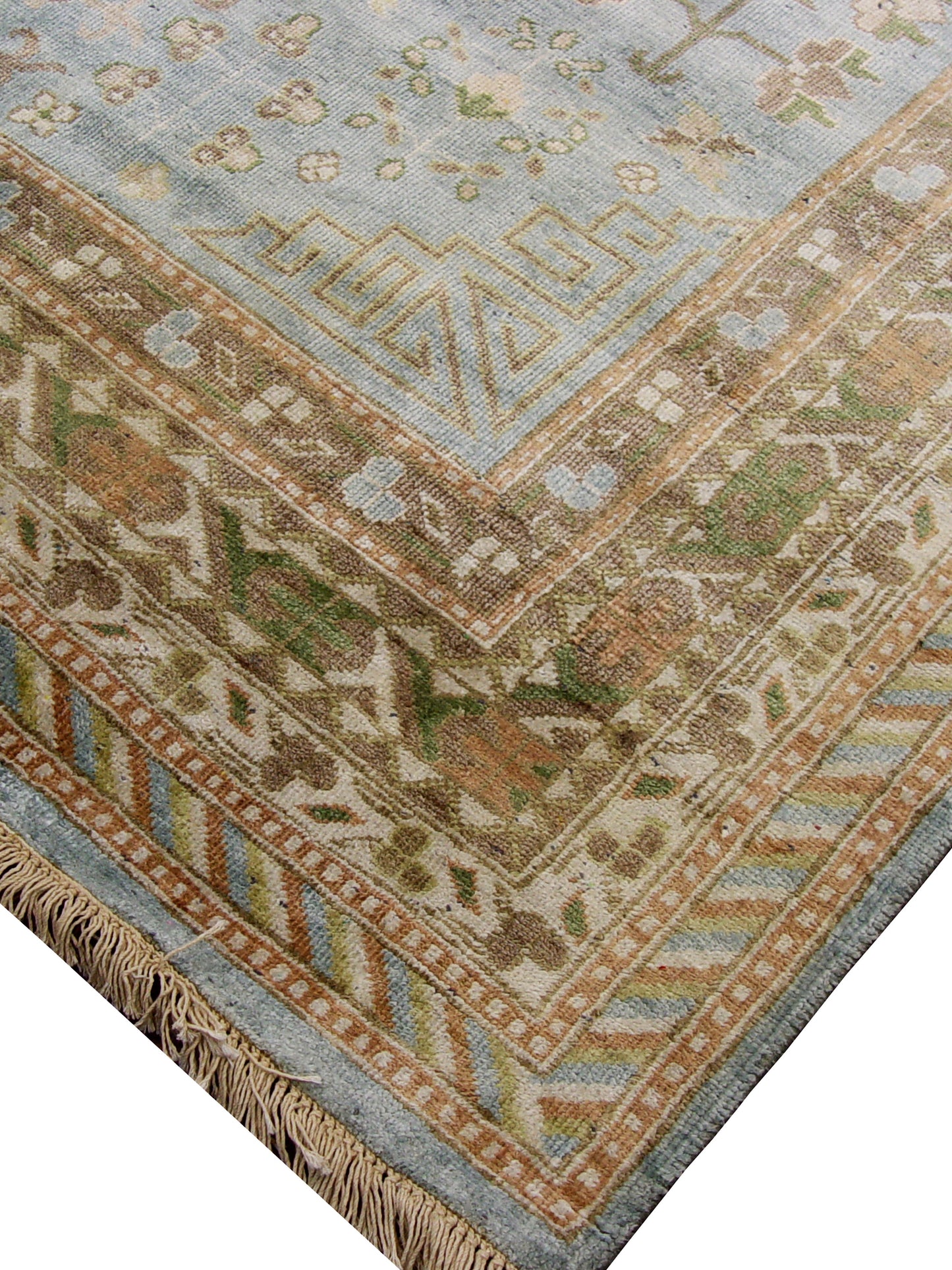 L.Blue and Ivory, Pure Silk Regular Traditional Handknotted 5.11x8.10Ft 180x268Cms Area Rug