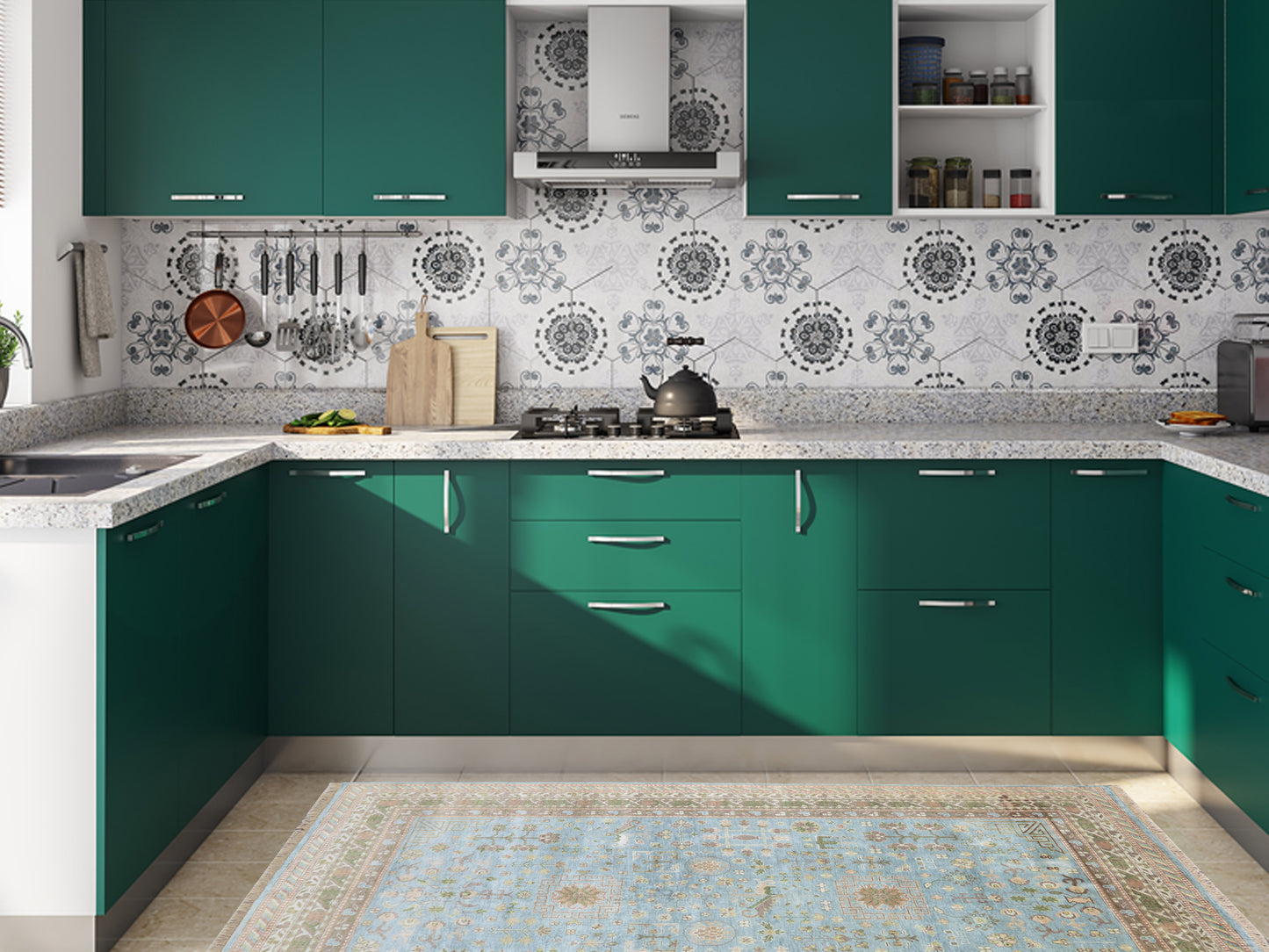 L.Blue and Ivory, Pure Silk Regular Traditional Handknotted 5.11x8.10Ft 180x268Cms Area Rug