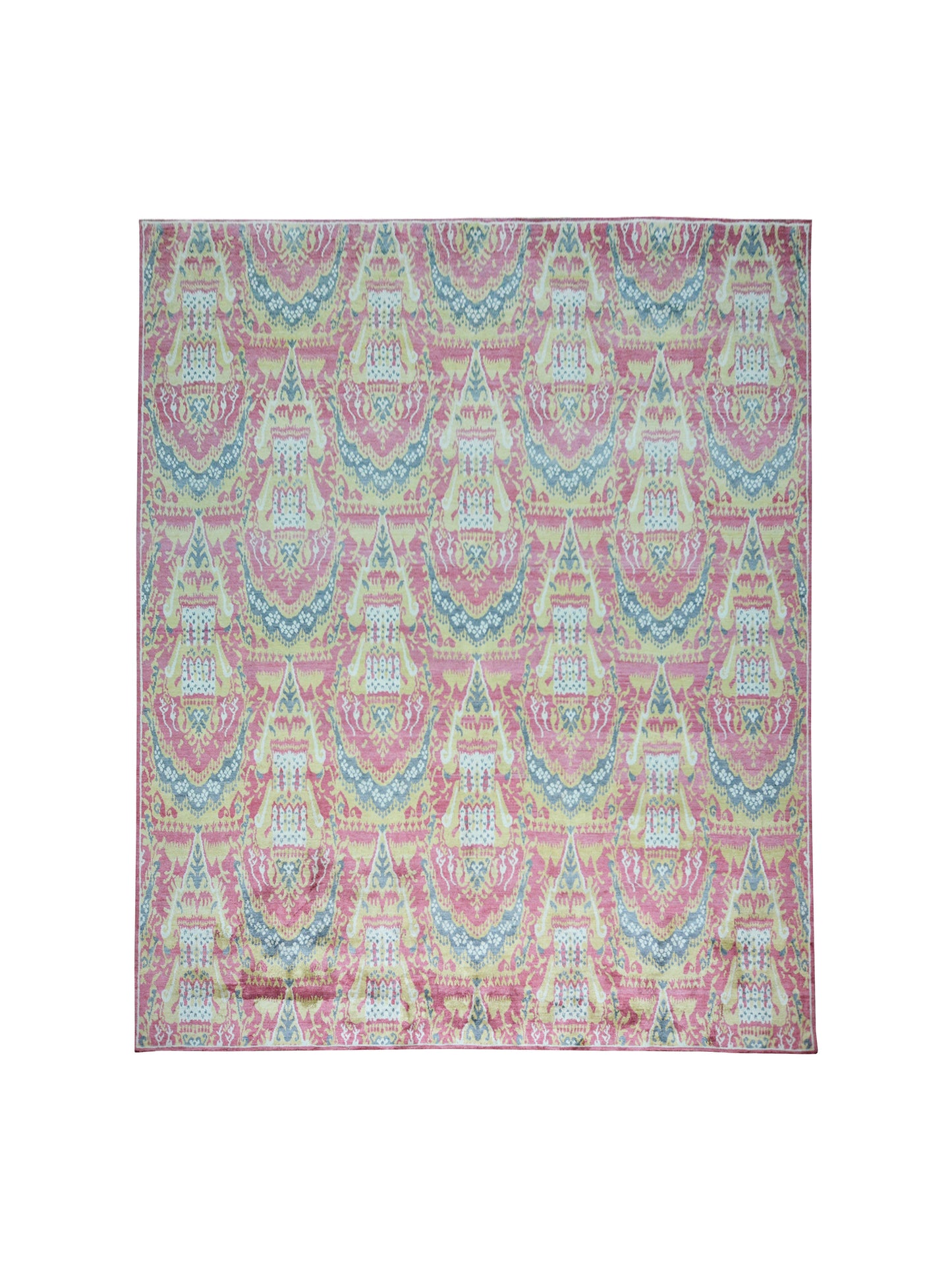 Get trendy with Ikat Red, Pink, Grey and Gold Transitional Pure Silk Handknotted Area Rug - Modern Rugs available at Jaipur Oriental Rugs. Grab yours for $5399.00 today!